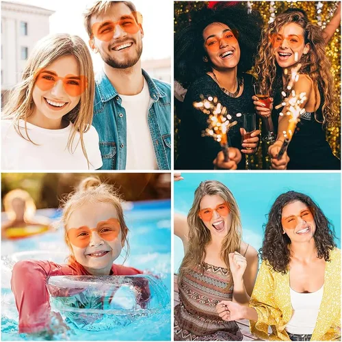 Vista 29 de Lentes de sol con forma de corazón, 2 pares de lentes de sol en forma de corazón, gafas de sol rave para mujeres, regalos de fiesta