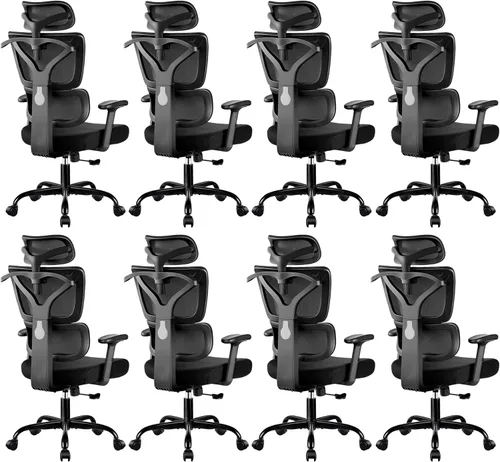 Vista 14 de Silla de Oficina Ergonómica de Respaldo Alto Silla de Escritorio con Soporte Lumbar, Silla de Computadora de Malla Transpirable con Reposabrazos
