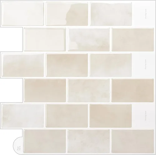 Vista 9 de Azulejo de metro para cocina, azulejos autoadhesivos 3D beige de alta calidad, azulejos adhesivos para salpicaduras en muro para cocina y baño