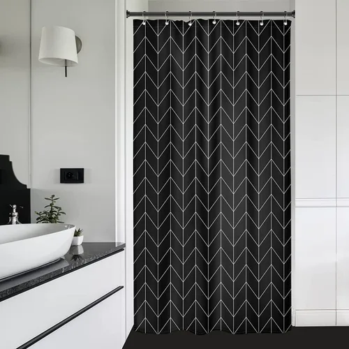 Vista 16 de Riyidecor - Cortina de ducha Chevron con diseño geométrico de espiga, 72 pulgadas de ancho x 96 pulgadas de alto, a rayas, extra larga, simple