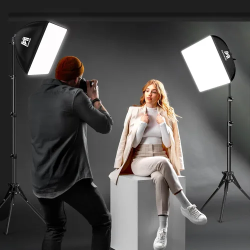 Vista 6 de NiceVeedi - Kit de iluminación Softbox, paquete de 2 unidades de 16 x 16 pulgadas, kit de iluminación fotográfica con soporte de trípode de 63