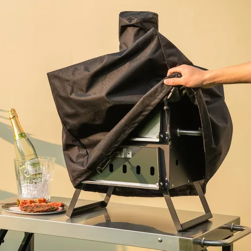 Vista 7 de PETSITE Horno de pizza para exteriores, horno de pizza de pellets de madera con piedra para pizza de 12 pulgadas y cubierta impermeable, diseño de 2