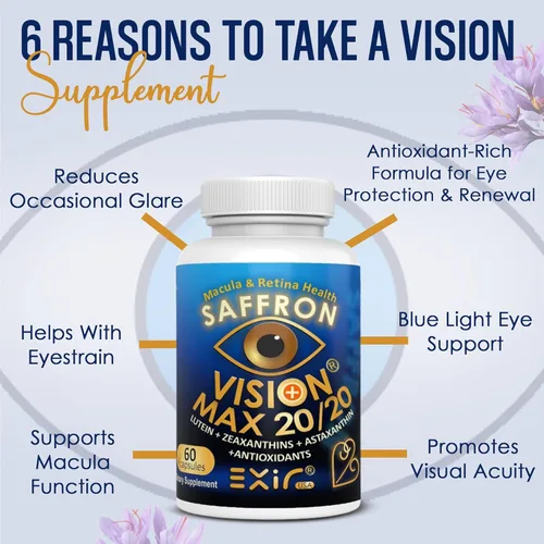 Vista 2 de Suplemento ocular Astaxantina, azafrán, luteína, zeaxantina Apoya la salud general de los ojos, 60 cápsulas
