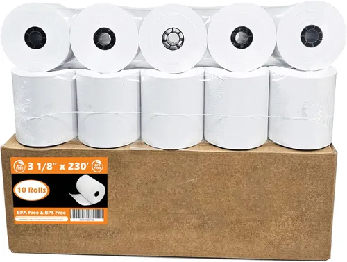 Vista 7 de (10 rollos - 48 GSM) Papel térmico de 3 1/8 x 230 pulgadas (3.150 in x 229.7 ft) cinta premium para sistema POS cuadrado, rollos de papel térmico