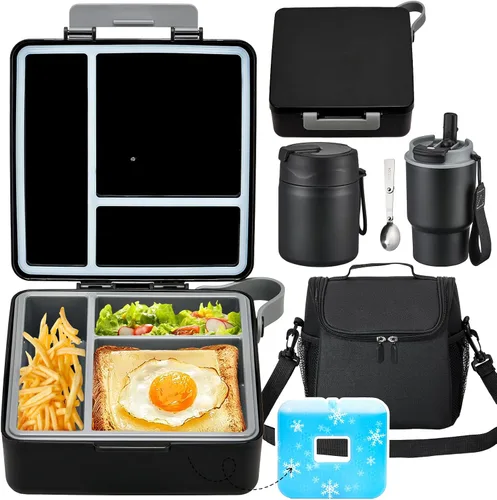 Vista 9 de Set de lonchera Pawtong con contenedor bento, termo de sopa de acero inoxidable de 17OZ, botella de agua para niños y bolsa de almuerzo aislada