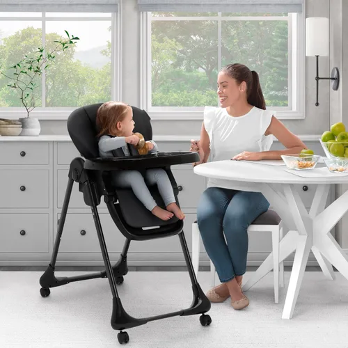 Vista 2 de Little Folks by Delta Children - Silla alta SlimFold 2 en 1 para bebés y niños pequeños, color negro