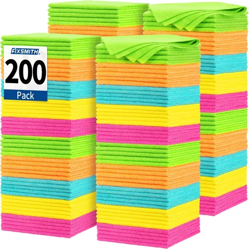 Vista 22 de FIXSMITH Paño de Limpieza de Microfibra - Paquete de 48, Toallas de Limpieza Multifuncionales, Tamaño: 12 x 16 pulgadas, Trapos de Limpieza