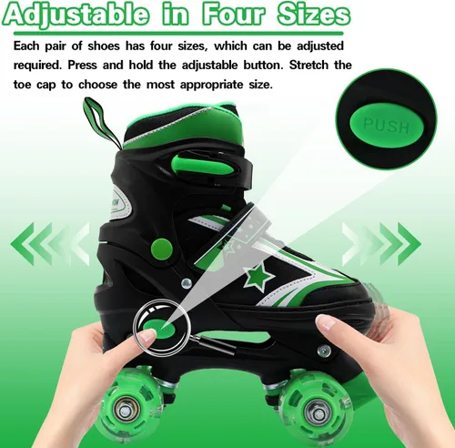 Vista 2 de Kids Roller Skates for Boys Girls, 4 Size Adjustable Kids Rollerskates with Light Up Wheels Roller Skates for Boys Girls Ages 5-8 8-12