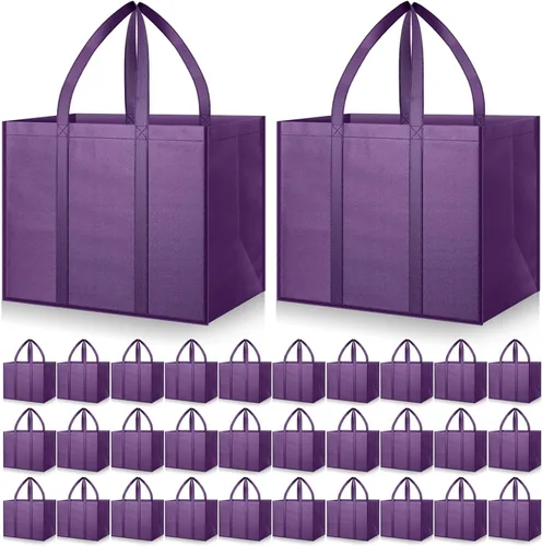 Vista 12 de Hillban Paquete de 30 bolsas de comestibles reutilizables a granel resistentes grandes bolsas de compras lavables plegables con asas