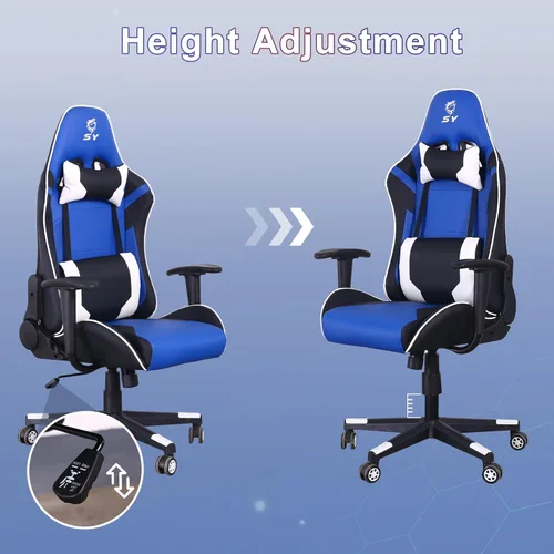 Vista 4 de Silla de videojuegos, silla de videojuegos con soporte lumbar de masaje, silla ergonómica para computadora ajustable en altura con asiento giratorio