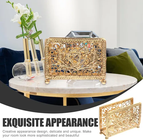 Vista 3 de IMIKEYA Metal Napkin Holder Upright Tissue Storage Rack Gold Rectangular Decorative Napkin Stand for Dining Table Farmhouse Kitchen Accessory