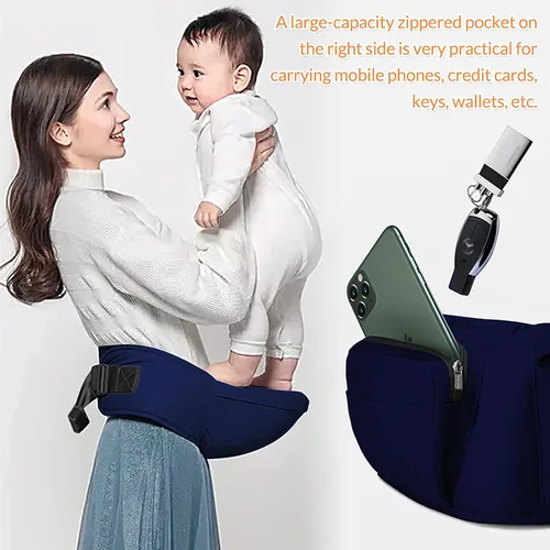 Vista 7 de ANGELBB Portabebés de cadera para bebé con bolsillos, taburete de cintura ligero para niños pequeños (azul)