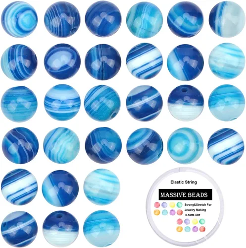 Vista 17 de 100 piezas de cuentas de cristal natural con piedras preciosas redondas sueltas de curación de energía con cordón elástico de cristal para hacer