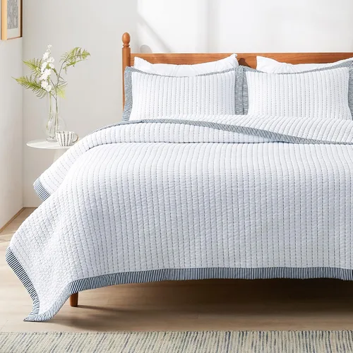 Vista 11 de Bedsure Colchas de tamaño individual – Juego de ropa de cama individual, edredón de edredón ligero a rayas neutrales, juego de 2 piezas con colcha