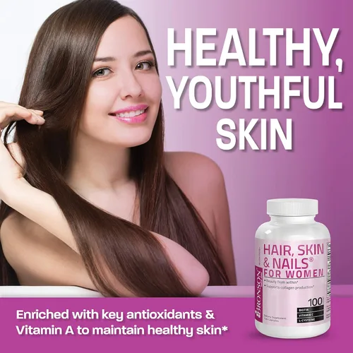 Vista 4 de Bronson Suplemento vitamínico extra fuerte para cabello, piel y uñas con biotina para mujeres, 100 cápsulas