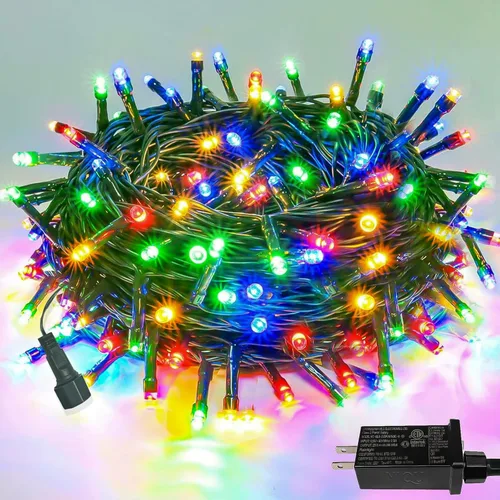 Vista 14 de Guirnalda de luces LED, 264 pies, 800 luces, exteriores e interiores, temporizador, función de memoria, 8 modos, cable verde, impermeable, árbol