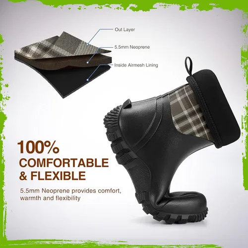 Vista 4 de TIDEWE Botas de goma para mujer, botas de lluvia aisladas de neopreno de 0.217in con vástago de acero, botas de caza impermeables de media