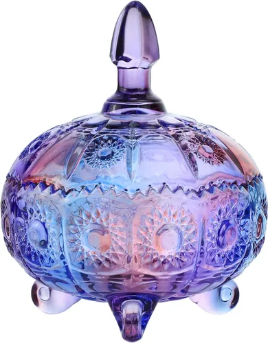 Vista 17 de SOCOSY Tarro de boticario de vidrio transparente en relieve con tapa, Tarro de dulces Tarro de buffet de dulces de boda Caja de joyería de cristal