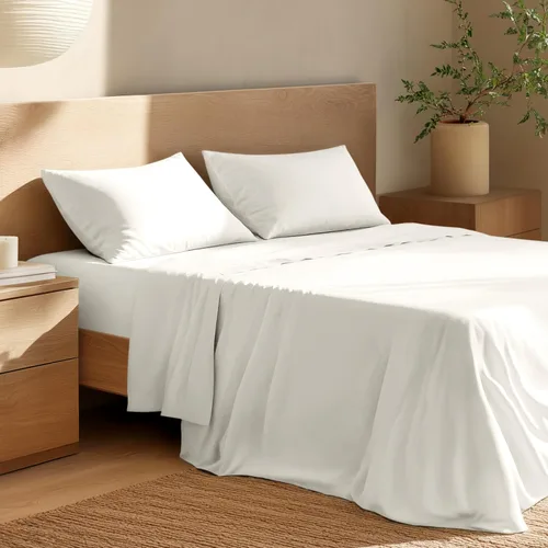 Vista 10 de Bare Home Juego de sábanas y fundas de almohada de 100 % algodón orgánico para cama individual, tejido percal vigoroso, ligero y transpirable