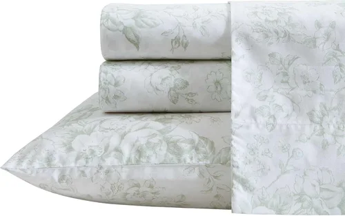 Vista 38 de Laura Ashley - Juego de sábanas individual, ropa de cama de percal de algodón fresca y suave con bolsillos profundos, ligera para comodidad durante