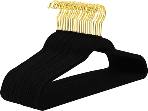 Vista 18 de MIZGI Perchas de Terciopelo Marfil Paquete de 60, Perchas Premium Doradas para Ropa Antideslizantes de Fieltro, Percha Resistente Marfil de Servicio