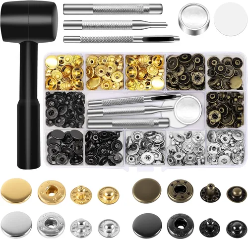 Vista 13 de Alritz 120 Juegos de Broches de Presión de Cuero con Martillo Perforador, Botones de Metal de 12.5mm con Remaches de Presión con 4 Herramientas