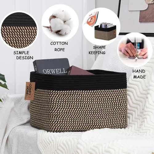 Vista 5 de COMFY-HOMI Paquete de 3 cestas cuadradas de cuerda de algodón con asas para estantes, contenedor de juguetes para perros y almacenamiento, regalo