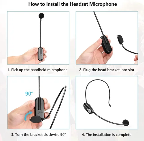 Vista 7 de Bietrun Auriculares inalámbricos con enchufe de 1/4 pulgadas, rango de 165 pies, micrófono inalámbrico UHF y micrófono de mano 2 en 1, para altavoz