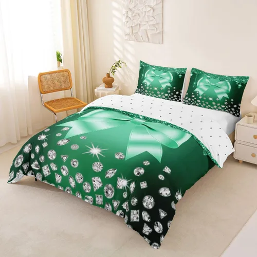 Vista 53 de Feelyou Coquette Bow Bedding Set Twin Size Leopared Bows Comforter Cover for Kids Teens Adults Glitter Diamond Blue Duvet Cover Cute Bowknot Room