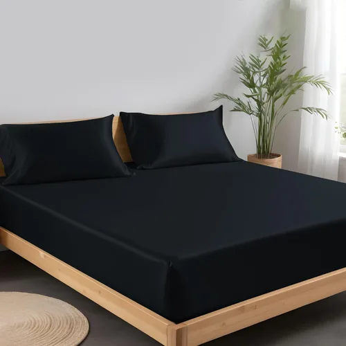 Vista 17 de Linenwalas Sábana bajera Tencel Lyocell con bolsillo profundo de 16 pulgadas con ajuste seguro y elástico todo alrededor - Ropa de cama de seda