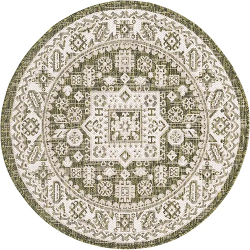 Vista 40 de Unique Loom Outdoor Aztec Collection Alfombra de área - Chalca (10 pies, redonda, azul/marfil)