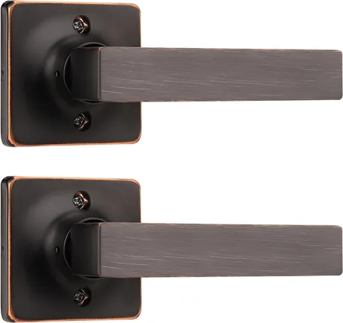 Vista 23 de GOBEKOR Paquete de 1 manija cuadrada para puerta de paso de bronce aceitado para puerta de pasillo, armario, cerradura de puerta, perilla de puerta