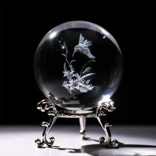 Vista 10 de HDCRYSTALGIFTS Figuras de hada de cristal láser 3D de 2.3 pulgadas con libélula y loto, bola de cristal pisapapeles con base de soporte, grabado 3D