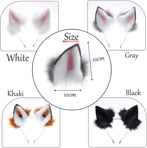 Vista 5 de QinRuan Orejas largas de piel de gato de zorro para el pelo de lobo anime, disfraz de cosplay de Halloween