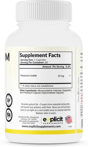 Vista 2 de Cápsulas de yoduro de potasio (2 unidades) dosis de 65 mg – 120 porciones – Apoyo y defensa de la tiroides – KI Potassium Yodine Thyroid Support