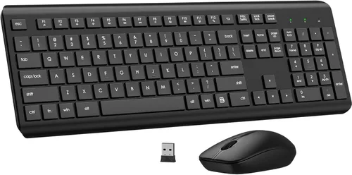 Vista 10 de Combo de teclado y mouse inalámbricos, teclado ergonómico silencioso de tamaño completo y mouse óptico, batería de larga duración, teclado de mouse