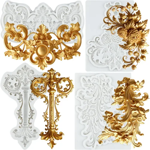 Vista 17 de Molde de silicona para fondant de encaje de estilo barroco, molde de filigrana esculpido en 3D, para decoración de pasteles, decoración de cupcakes