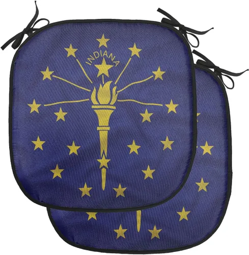 Vista 126 de Lunarable American Chair Cushion Pad, Massachusetts Flagg Holds a Bow and Pointing Downward Arrow, Seat Padding for Kitchen & Patio with Anti-Slip