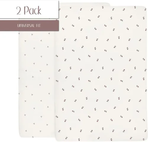 Vista 6 de Ely's & Co. Juego de sábanas impermeables para paquete y juego de patente, 100% algodón con forro impermeable, juego de 2 sábanas bajeras para cuna