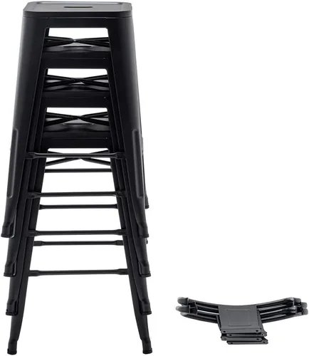 Vista 8 de Juego de 4 Taburete metálico apilable industrial moderno para interiorexterior 17 pulgadas, Metal