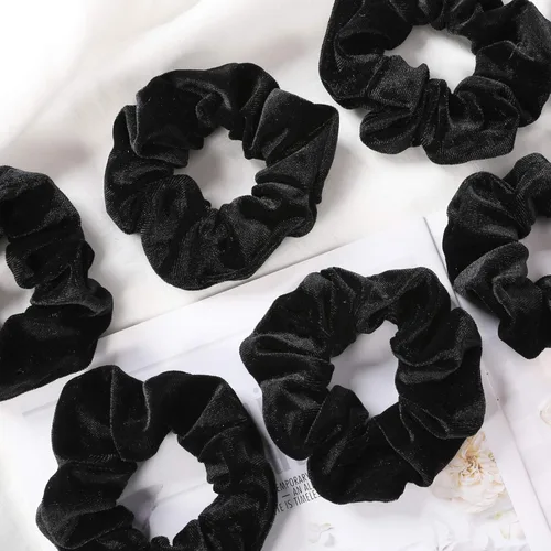 Vista 4 de IVARYSS Coleteros para mujer, 12 coleteros de terciopelo negro para el cabello, soporte suave para coleta de caballo para niñas, bandas elásticas