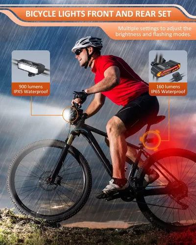 Vista 2 de ONVIAN Juego de luces de bicicleta recargables delanteras y traseras para conducción nocturna, faros delanteros y traseros de bicicleta ultra