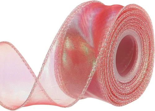 Vista 35 de MECCANIXITY Cinta de Organza Transparente con Alambre Brillante de 1 1/2" de Ancho, Cintas de Gasa Iridiscente con Brillo Pastel, 10 Yardas, Morado