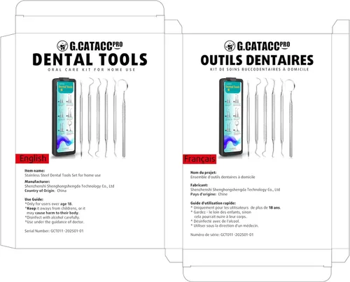 Vista 9 de Herramientas dentales, palillo dental para limpieza de dientes, kit de higiene de acero inoxidable con raspador de dientes, removedor de placa