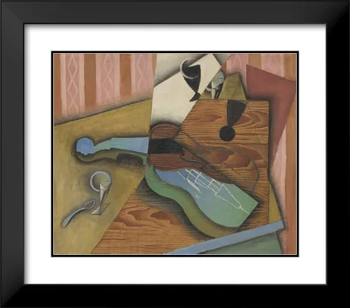 Vista 2 de ArtDirect Gris, Juan 23x20 Black Modern Framed Art Print with Double Matting Titled: Violin on Table