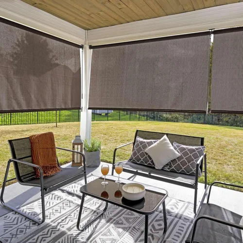 Vista 3 de Coolaroo Persiana Enrollable para Exteriores con Varilla - 90% de Bloqueo UV Transpirable Sombra Filtrante de Luz para Patio o Porche, Resistente a