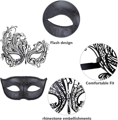 Vista 7 de IETANG - Un par de preciosas máscaras venecianas para parejas, para mascarada, accesorios de disfraz o fiesta