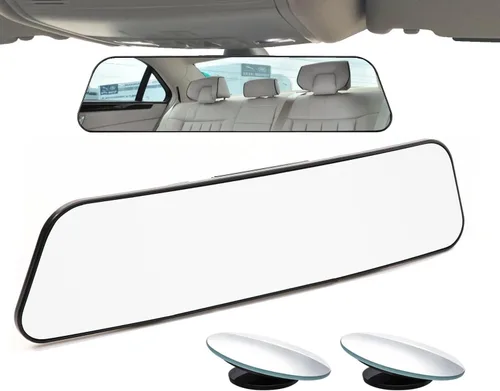 Vista 10 de Espejo retrovisor universal de 11.4 pulgadas con clip - Antirreflejo, gran angular - Convexo - Tinte azul (Bonus 2 piezas espejos de punto ciego)