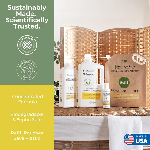 Vista 5 de Heritage Park - Detergente para ropa multiusos sin fragancia, pH neutro, probado por dermatólogos, agradable para la piel sensible, ultra