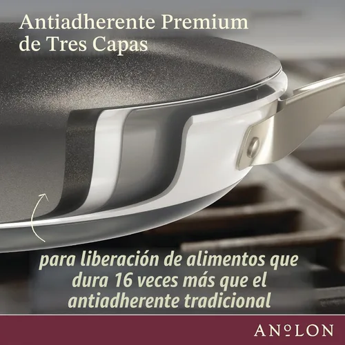 Vista 4 de Anolon Achieve - Juego de ollas y sartenes antiadherentes anodizadas duras, 9 piezas, color crema